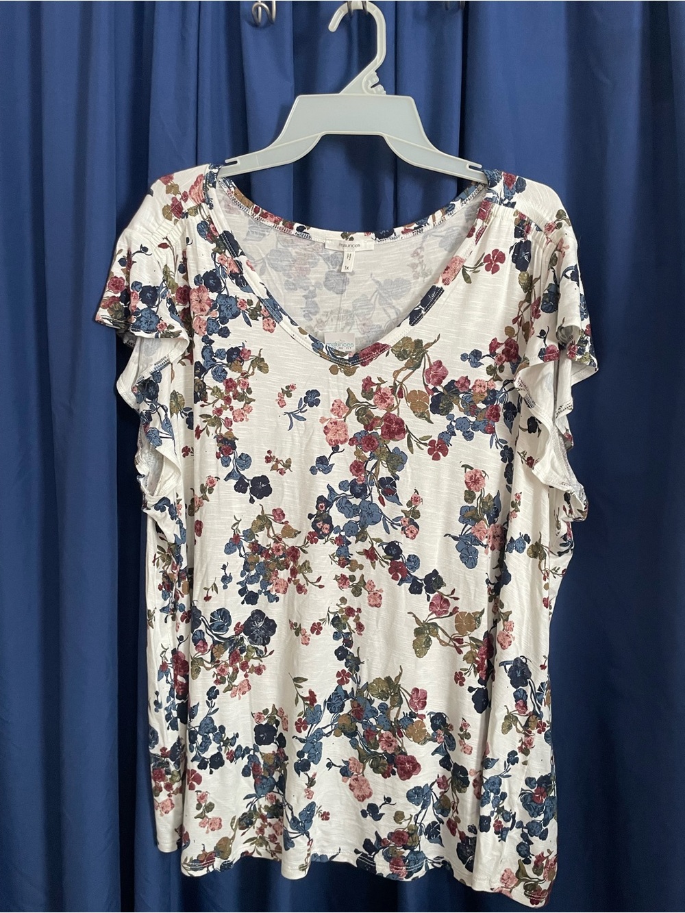 Maurices White Floral Ruffle Sleeve Blouse